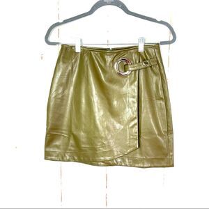 Sans Souci Faux Leather Olive Wrap Mini Skirt